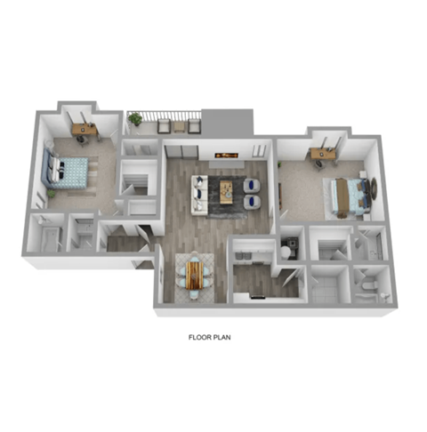 Floor plan for 2 beds, 2 baths, 1100 sqft